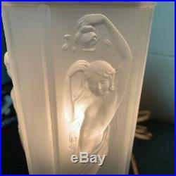 Vintage Tiffin Art Deco Satin or Frosted Glass 4 Sided Figural Nude Boudoir Lamp