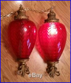 Vintage Very Large Red Waterfall Glass Swag Light 28in long 2 available