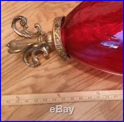 Vintage Very Large Red Waterfall Glass Swag Light 28in long 2 available