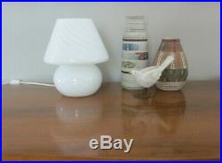 Vintage Vetri Murano Glass White Swirl Mushroom Table Lamp 7¾ Tall 7 wide 80's