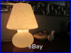 Vintage Vetri Murano Glass White confetti Mushroom Italy Table Lamp 12 70's 80s