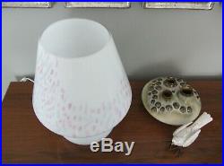 Vintage Vetri Murano Glass White confetti Mushroom Italy Table Lamp 12 70's 80s