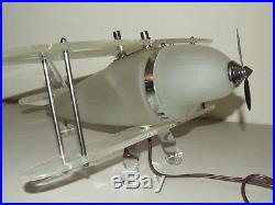 Vintage Working Deco Lucite, Glass & Chrome Airplane Biplane Table Desk Lamp