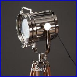 Vintage industrial Designers Chrome Nautical Spotlight Tripod Floor SeL BIG LAMP