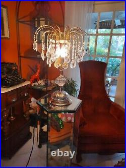 Vintage mid century boho waterfall glass prisms gold tone table lamp decorative