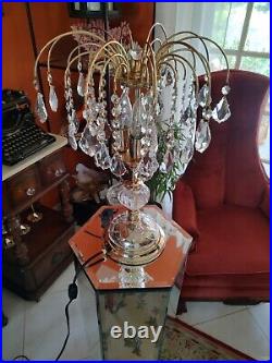 Vintage mid century boho waterfall glass prisms gold tone table lamp decorative