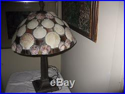 Vintage table lamp with shell and slag glass shade Beach House