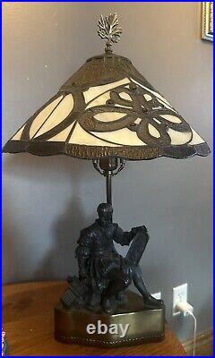 Vintage tiffany style stained glass brass bronze table lamp 20 Henry IV