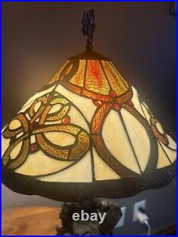Vintage tiffany style stained glass brass bronze table lamp 20 Henry IV