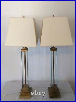 Visual Comfort Wright Table Lamp-Matching Pair-Gilded Iron & Glass