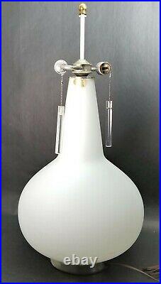 Vtg 3 Light LAUREL LAMP CO Large Frosted Glass Teardrop Style MCM Table Lamp