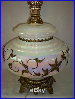 Vtg. FALKENSTEIN Mid Century White Opalescent Art Glass Table Lamp