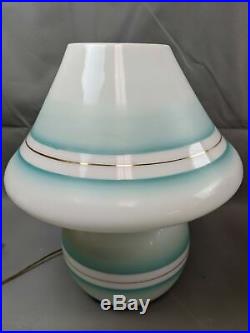 Vtg Large 15 Mid Century Modern Murano Green Stripe Mushroom Glass Table Lamp