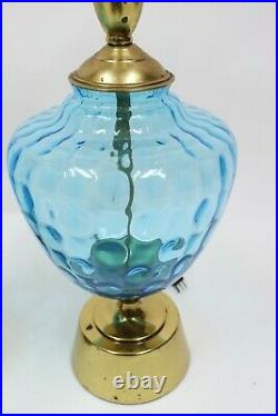 Vtg Mid Century Modern Blue Coin Glass Murano Table Lamps Hollywood Regency Gold