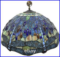 Vtg Tiffany Style Large 20 Stained Glass Dragonfly Table Lamp Shade w Finial