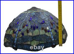 Vtg Tiffany Style Large 20 Stained Glass Dragonfly Table Lamp Shade w Finial
