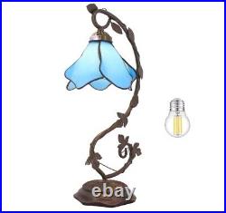 WERFACTORY Tiffany Lamp Blue Stained Glass Table Lamp, Table Desk Reading Light