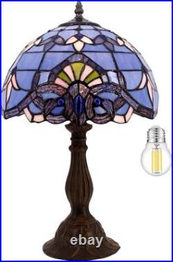 WERFACTORY Tiffany Lamp Stained Glass Table Lamp Blue Purple Baroque Style