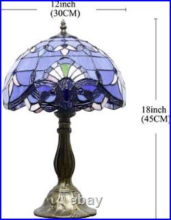 WERFACTORY Tiffany Lamp Stained Glass Table Lamp Blue Purple Baroque Style