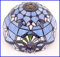 WERFACTORY Tiffany Lamp Stained Glass Table Lamp Blue Purple Baroque Style