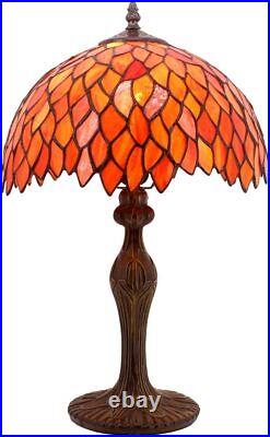 WERFACTORY Tiffany Lamp Stained Glass Table Lamp Red Wisteria Style Desk