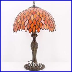 WERFACTORY Tiffany Lamp Stained Glass Table Lamp Red Wisteria Style Desk