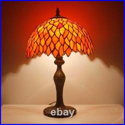 WERFACTORY Tiffany Lamp Stained Glass Table Lamp Red Wisteria Style Desk