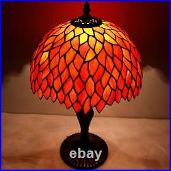 WERFACTORY Tiffany Lamp Stained Glass Table Lamp Red Wisteria Style Desk