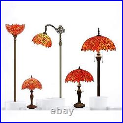 WERFACTORY Tiffany Lamp Stained Glass Table Lamp Red Wisteria Style Desk