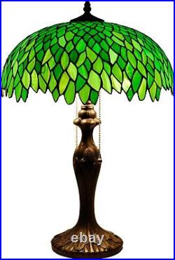 WERFACTORY Tiffany Style Table Lamp Stained Glass Bedside Lamp Green Wisteria