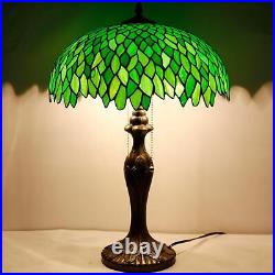 WERFACTORY Tiffany Style Table Lamp Stained Glass Bedside Lamp Green Wisteria