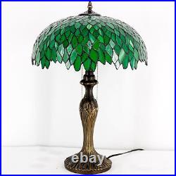 WERFACTORY Tiffany Style Table Lamp Stained Glass Bedside Lamp Green Wisteria