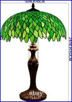 WERFACTORY Tiffany Style Table Lamp Stained Glass Bedside Lamp Green Wisteria