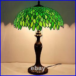 WERFACTORY Tiffany Style Table Lamp Stained Glass Bedside Lamp Green Wisteria