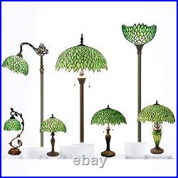 WERFACTORY Tiffany Style Table Lamp Stained Glass Bedside Lamp Green Wisteria