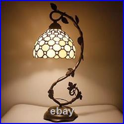 WERFACTORY Tiffany Table Lamp Cream Stained Glass Pearl Style Desk Light with