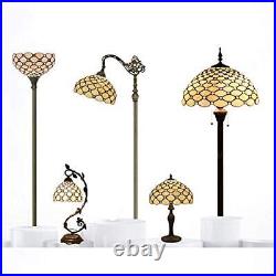 WERFACTORY Tiffany Table Lamp Cream Stained Glass Pearl Style Desk Light with
