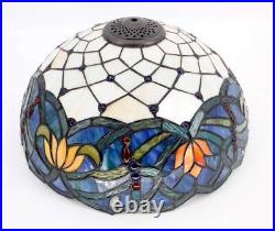 WERFACTORY Tiffany Table Lamp Stained Glass Style Blue Lotus 16X16X24 Inches
