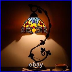 Werfactory Tiffany Table lamp Banker Stained Glass Lamp, Bedside Lamp Blue Yellow