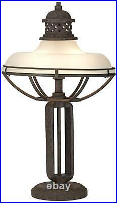 Western Table Lamp with USB Charging Port Bronze Metal Glass Shade Living Room