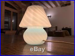White Swirl Genuine Venini Murano Glass Mushroom Table Lamp, Mid-Century Modern