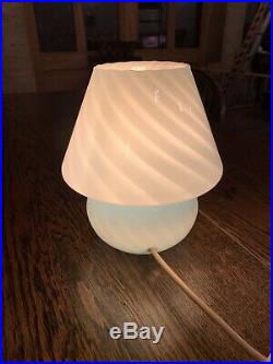White Swirl Genuine Venini Murano Glass Mushroom Table Lamp, Mid-Century Modern