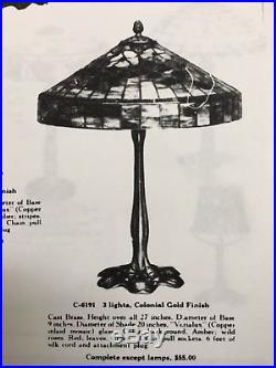 Williamson Bronze Table Lamp Leaded Tiffany Studios Era Circa 1910
