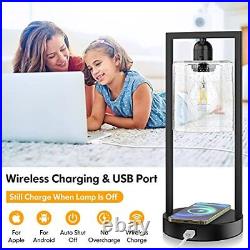 Wireless Charging Touch Control Table Lamp Set of 2, Dimmable Bedside