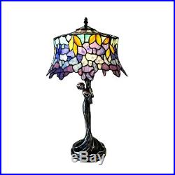 Wisteria Stained Glass Table Lamp Tiffany Style Shade 13W with Woman Base