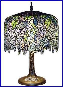 Wisteria Table Lamp Tiffany Style Stained Glass Bronze Tree Trunk Base Decor New