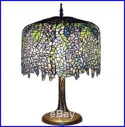 Wisteria Table Lamp Tiffany Style Stained Glass Bronze Tree Trunk Base Decor New