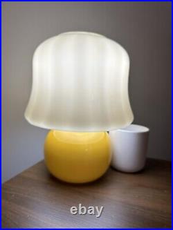 Yellow Glass Mushroom Lamp, Bedside Table Desk, Retro Vintage Mid Century Modern