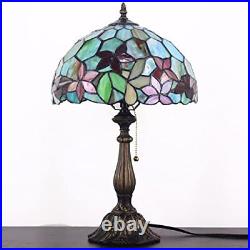 ZJART Tiffany Style Table Lamp W12H19 Inch Stained Glass Flower Antique Bedsi